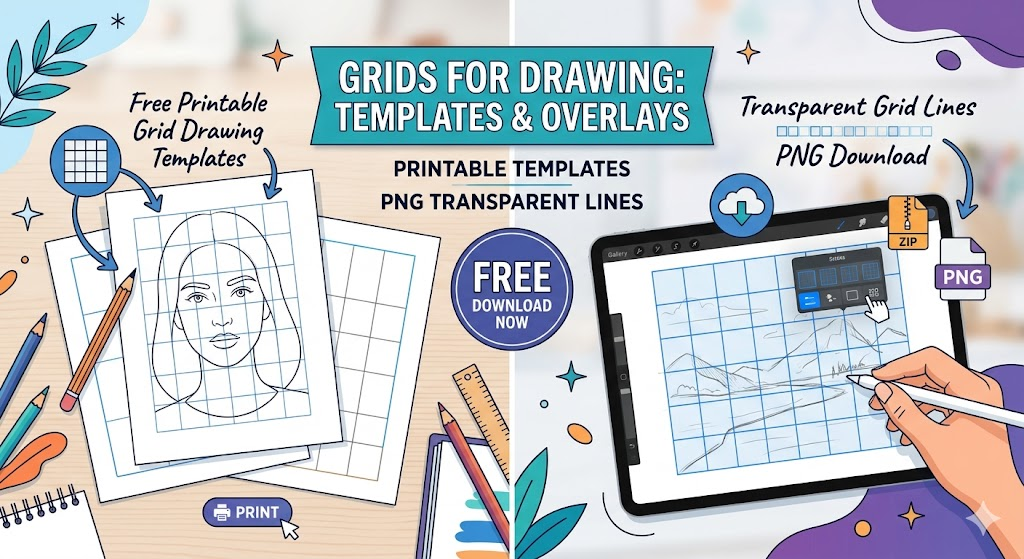 Free Printable Grid Drawing Templates & Transparent Grid Lines PNG Download