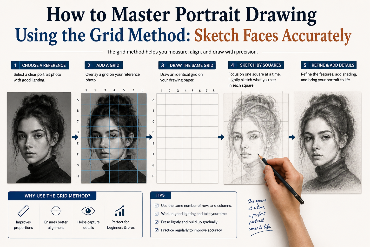 How to Master Portrait Drawing Using the Grid Method: Sketch Faces Accurately